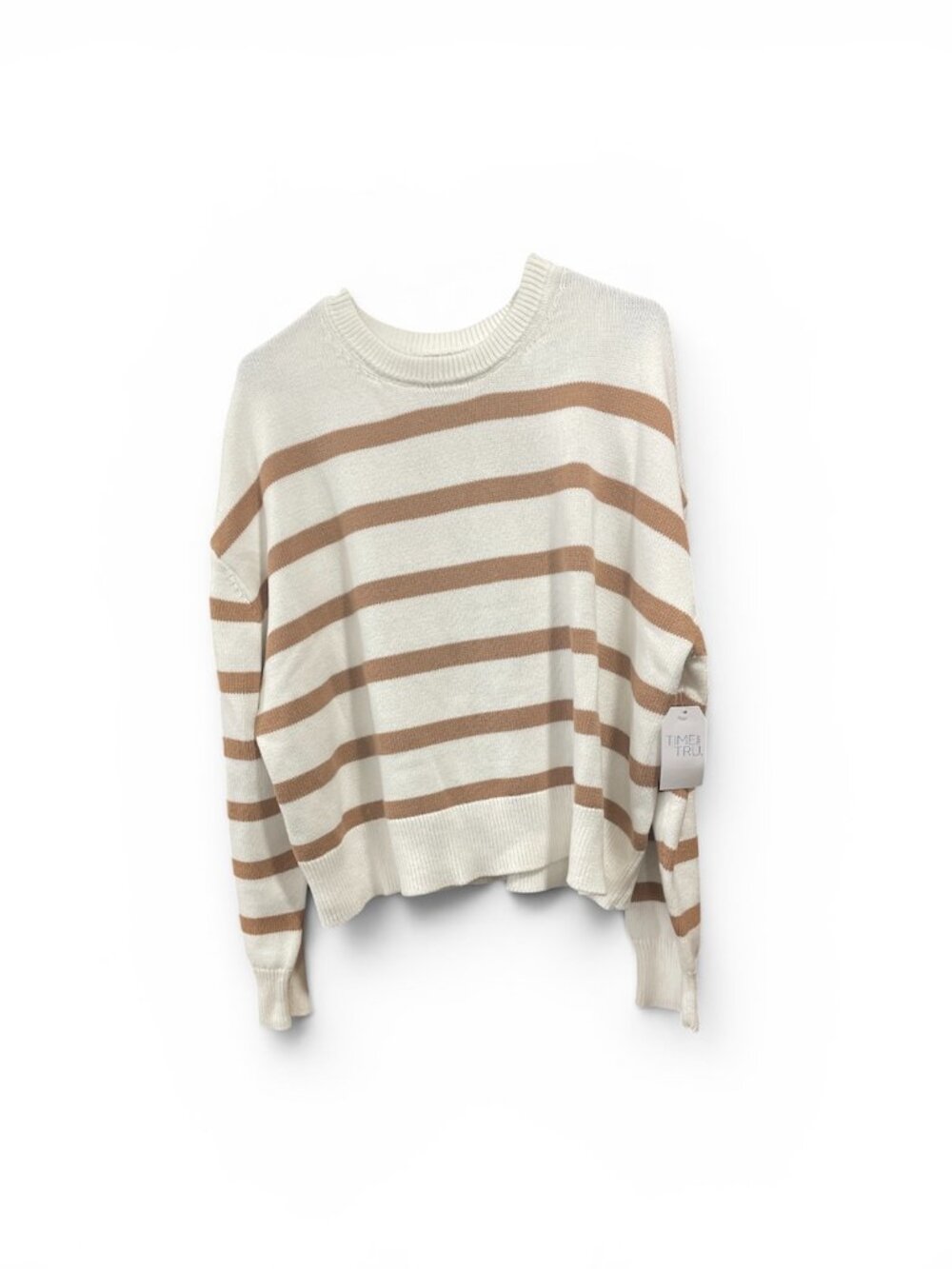 Women's Easy Crew Brown Strips Sweater, Time & Tru, S & XXL, White& Brown, NWT